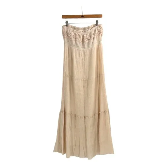 Free People Womens Large Maxi Dress Cream Strapless Boho Crochet Beaded Prairie - Picture 3 of 10